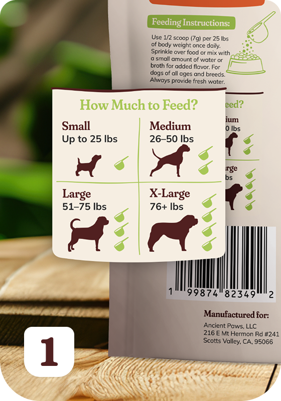 Dog food topper in scoop